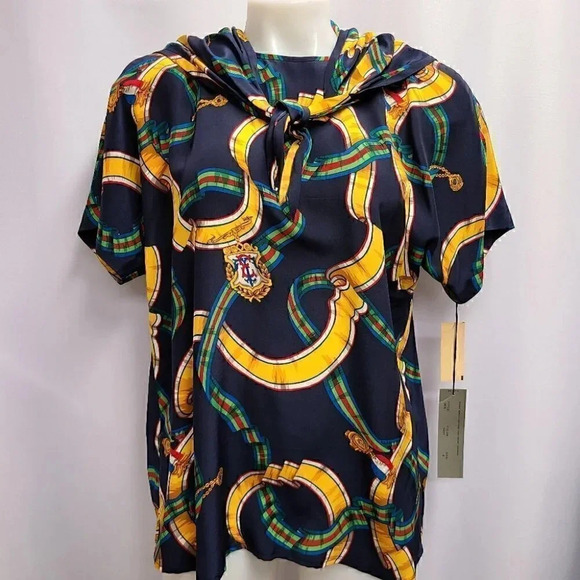 Vintage 100% Silk Equestrian Derby Novelty Print Top Scarf Set Navy Blue 8 - Picture 4 of 14